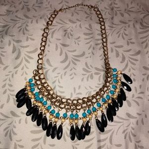 Beautiful Turquoise Golden Statement Necklace